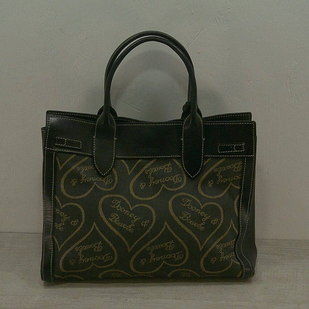 Dooney & Bourke Vintage Classic Signature Heart Pattern Y2K Leather Canvas Tote - Picture 2 of 9
